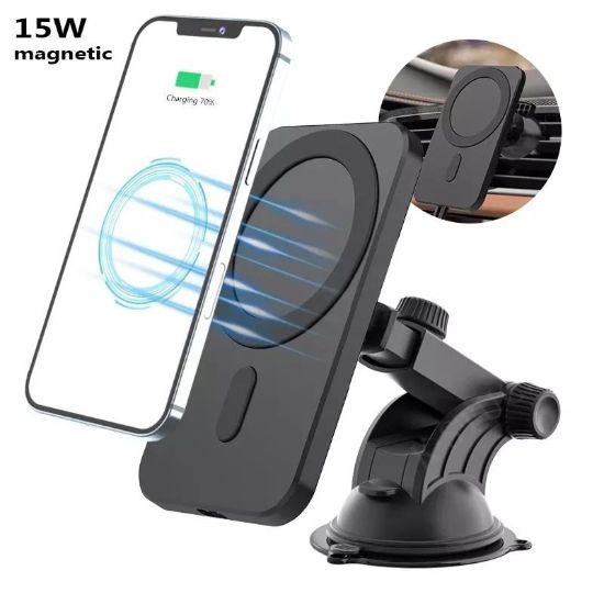 Obrázek 1stCOOL bezdrátová QI nabíječka 15W, magnetická, do auta, MagSafe kompatibilní, černá