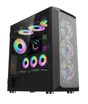 Obrázek 1stCOOL skříň Wind Storm Black MiddleTower ARGB, AU, USB3.0, bez zdroje, RGB fan, průhledná bočnice, černá