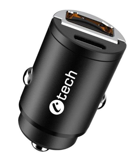 Obrázek C- TECH nabíječka USB do auta UCC- 02, 1x Type C + 1 x Type A, 30W