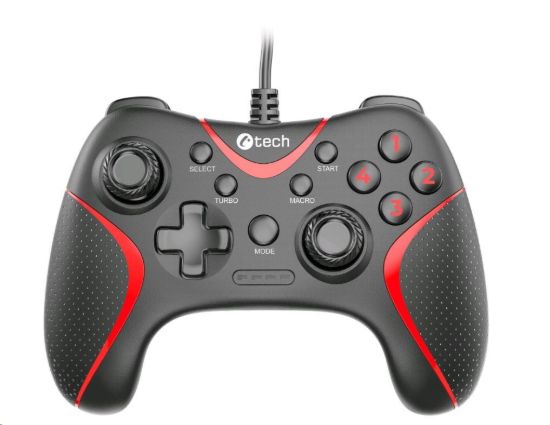 Obrázek C- TECH gamepad Theon pro PC/ PS3, 2 programovatelná makro tlačítka, 2x analog, X- input, vibrační, 1, 8m kab