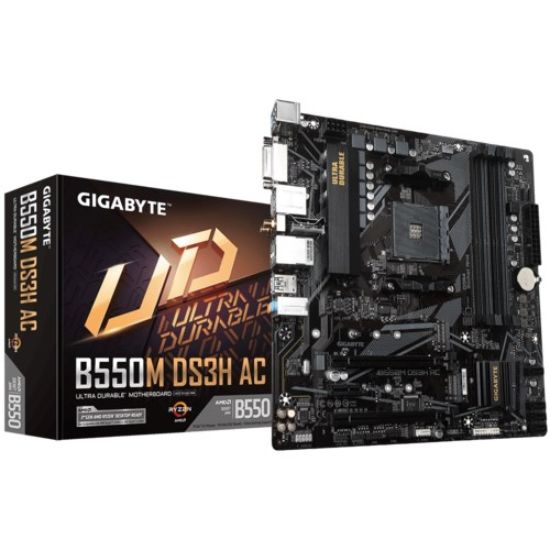 Obrázek GIGABYTE MB Sc AM4 B550M DS3H AC, 4xDDR4, 1xDP, 1xHDMI, 1xDVI- D, Wi- Fi, mATX