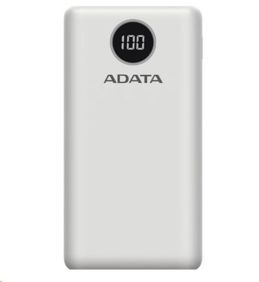 Obrázek ADATA PowerBank P20000QCD - externí baterie pro mobil/ tablet 20000mAh, 2, 1A, bílá (74Wh)