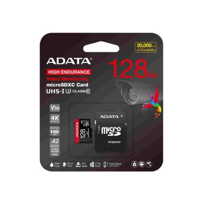 Obrázek ADATA MicroSDXC karta 128GB High Endurance UHS- I C10 V30 A2 (R: 100/ W: 85 MB/ s) + SD adaptér