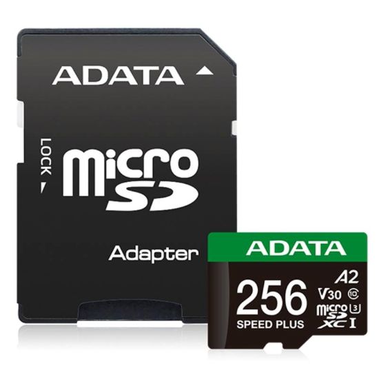 Obrázek ADATA MicroSDXC karta 256GB Speed Plus, U3, C10, A2, V30 (R: 180/ W: 160 MB/ s) + SD adaptér