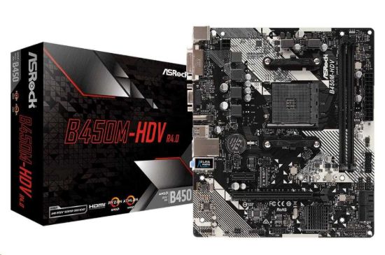 Obrázek ASRock MB Sc AM4 B450M- HDV R4.0, AMD B450, 2xDDR4, VGA, mATX
