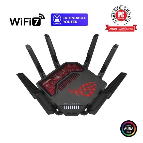 Obrázek ASUS Herní Router ROG Rapture GT- BE19000, 3- pásmový WiFi7 Router, 2x WAN, 4x LAN, AiMesh