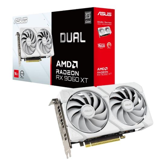 Obrázek ASUS VGA AMD Radeon RX 9060 XT DUAL 16GB WHITE, RX 9060 XT, 16GB GDDR6, 2xDP, 1xHDMI