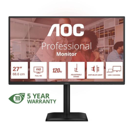Obrázek AOC MT 27" 27E4CV - 1920x1080, IPS, 120Hz, 1xHDMI, 1xDP, USBhub, USB- C, PD, RJ45, Repro, Pivot