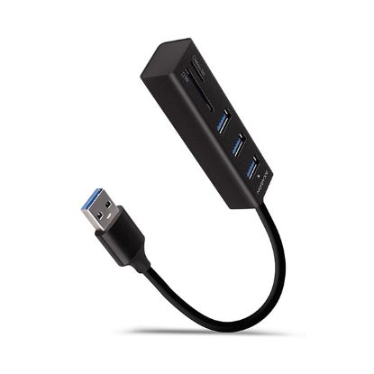 Obrázek AXAGON HMA- CR3A, USB 3.2 Gen 1 hub, porty 3x USB- A + čtečka karet SD/ microSD, kovový, kabel USB- A 20cm