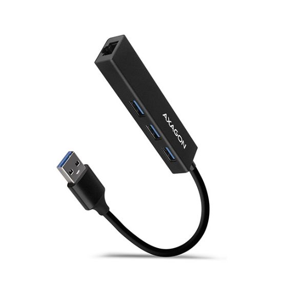 Obrázek AXAGON HMA- GL3A, USB 3.2 Gen 1 hub, porty 3x USB- A + Gigabit Ethernet, kovový, kabel USB- A 20cm