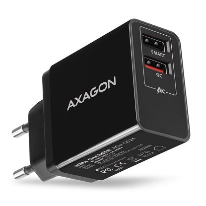 Obrázek AXAGON ACU- QS24, QC & SMART nabíjačka do siete 24W, 2x port USB- A, QC3.0/ AFC/ FCP + 5V/ 1, 2A