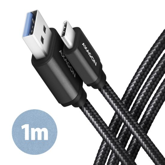 Obrázek AXAGON BUCM3- AM10AB, SPEED kabel USB- C <- > USB- A, 1m, USB 3.2 Gen 1, 3A, ALU, oplet, černý