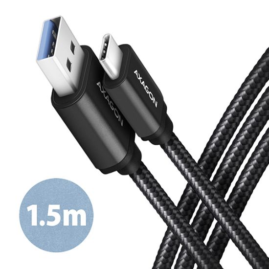 Obrázek AXAGON BUCM3- AM15AB, SPEED kabel USB- C <- > USB- A, 1.5m, USB 3.2 Gen 1, 3A, ALU, oplet, černý