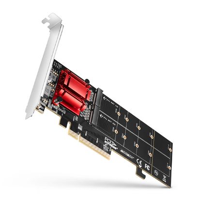 Obrázek AXAGON PCEM2- ND, PCIe x8 řadič - 2x M.2 NVMe M- key slot, RAID, podpora desek bez bifurkace, vč. LP