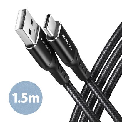 Obrázek AXAGON BUCM- AM15AB, HQ kabel USB- C <- > USB- A, 1.5m, USB 2.0, 3A, ALU, oplet, černý