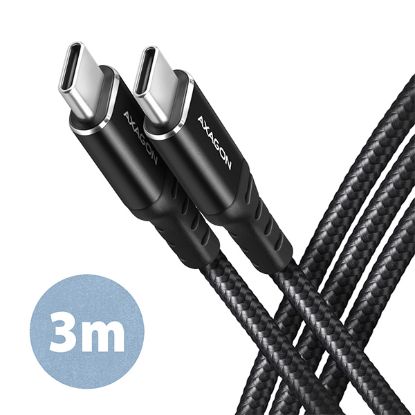 Obrázek AXAGON BUCM- CM30AB, HQ kabel USB- C <- > USB- C, 3m, USB 2.0, PD 60W 3A, ALU, oplet, černý