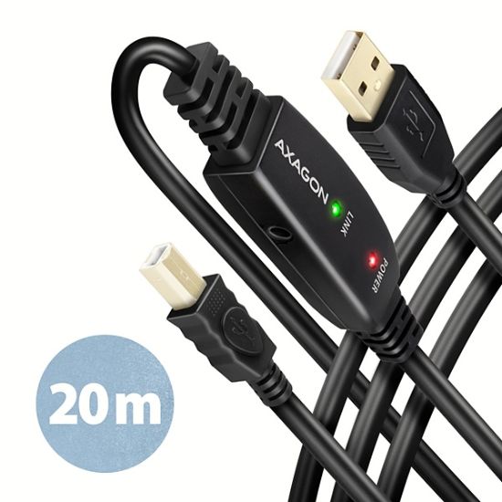 Obrázek AXAGON ADR- 220B, USB 2.0 A- M - > B- M aktivní propojovací / repeater kabel, 20m