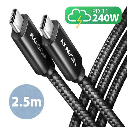 Obrázek AXAGON BUCM2- CM25AB, CHARGE kabel USB- C <- > USB- C, 2.5m, Hi- Speed USB, PD 240W 5A, ALU, oplet, černý
