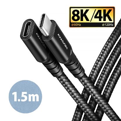 Obrázek AXAGON BUCM32- CF15AB prodlužovací kabel USB- C (M) <- > USB- C (F), 1.5m, USB 20Gbps, PD 240W 5A, 8K HD, ALU, oplet, černý