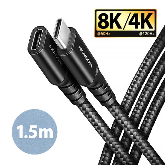 Obrázek AXAGON BUCM32- CF15AB prodlužovací kabel USB- C (M) <- > USB- C (F), 1.5m, USB 20Gbps, PD 240W 5A, 8K HD, ALU, oplet, černý