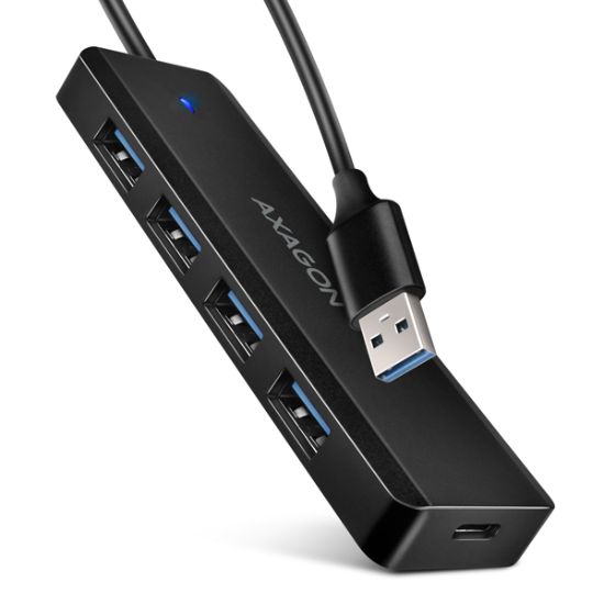 Obrázek AXAGON HUE- C1A, 4x USB 5Gbps TRAVEL hub, USB- C napájecí konektor, kabel USB- A 19cm