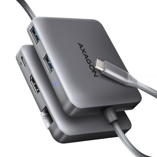 Obrázek AXAGON HMC- 5HL USB 5Gbps hub, 2x USB- A, HDMI 4k/ 60Hz, RJ- 45 GLAN, PD 100W, kabel USB- C 20cm