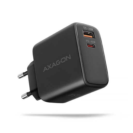 Obrázek AXAGON ACU- PQ45 GaN nabíječka do sítě 45W, 2x port (USB- A + USB- C), PD3.0/ PPS/ QC4+/ SFC 2.0/ AFC/ Apple