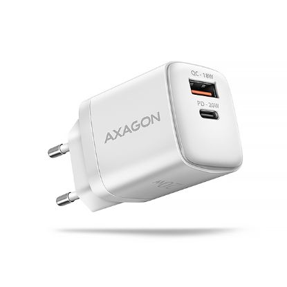 Obrázek AXAGON ACU- PQ20W, nabíječka do sítě 20W, 2x port (USB- A + USB- C), PD3.0/ PPS/ QC4+/ AFC/ Apple, bílá