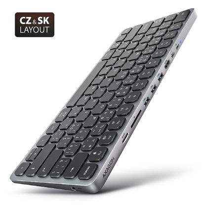 Obrázek AXAGON HMC- KB- CS, USB 5Gbps hub s CZ/ SK klávesnicí, HDMI 4K/ 60Hz, 3x USB- A, SD/ mSD, audio, PD 100W, kabel USB- C 60cm