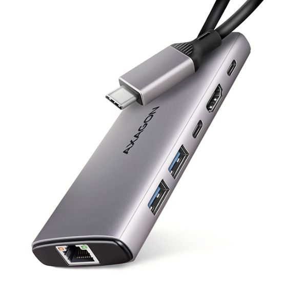 Obrázek AXAGON HMC- 6G2L, USB 10Gb/ s hub, 2x USB- A, 1x USB- C, HDMI 4k/ 60, RJ- 45, PD 100W, kabel USB- C 15cm