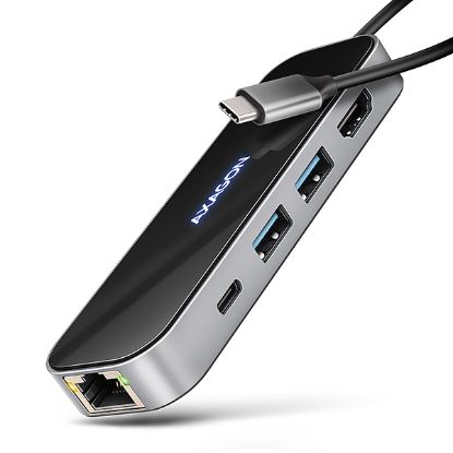 Obrázek AXAGON HMC- 6GLN, USB 5Gbps hub, 2x USB- A, USB- C, HDMI 4k/ 60Hz, RJ- 45 GLAN, PD 100W, kabel USB- C 20cm