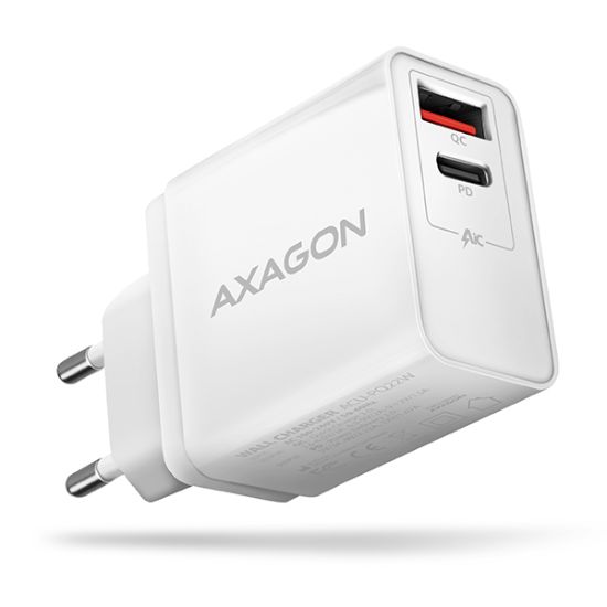 Obrázek BAZAR - AXAGON ACU-PQ22W, PD & QC nabíječka do sítě 22W, 2x port (USB-A + USB-C), PD3.0/QC3.0/AFC/FCP/Apple, bílá