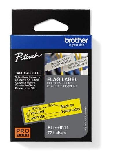 Obrázek BROTHER FLe- 6511 předřezané štítky - černá na žluté, 21 mm šířka