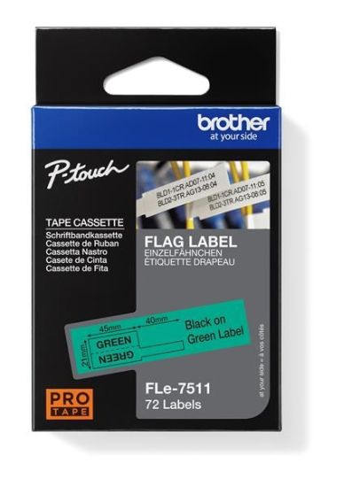 Obrázek BROTHER FLe- 7511 předřezané štítky - černá na zelené, 21 mm šířka