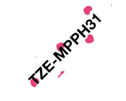 Obrázek BROTHER Originální kazeta s páskou Brother TZe- MPPH31 - černý tisk na růžových srdíčkách, šířka12 mm