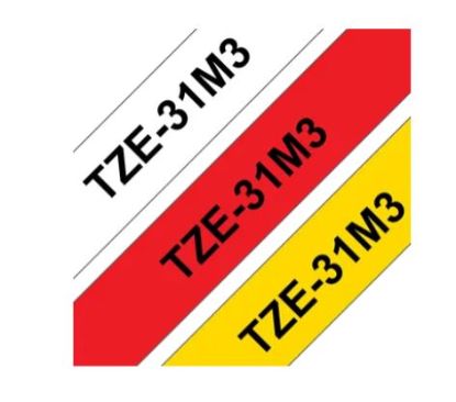 Obrázek BROTHER Originální kazety s páskou Brother TZe- 31M3 - černá na červené, bílé a žluté, šířka 12 mm
