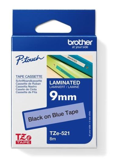 Obrázek BROTHER TZE521 - kazeta TZ šířky 9mm, laminovaná TZE- 521, modrá/ černé písmo