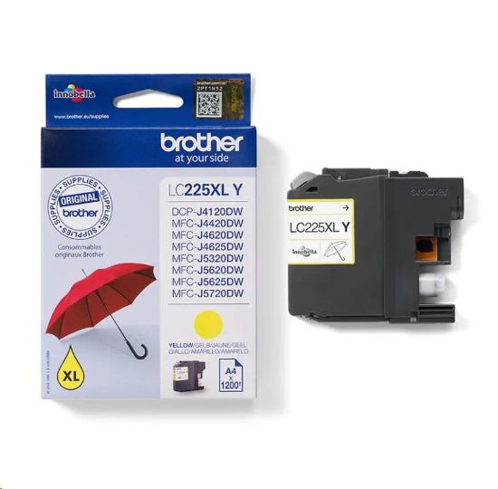 Obrázek BROTHER INK LC-225XLY žlutý inkoust (až 1200 stran A4 dle ISO 24711)
