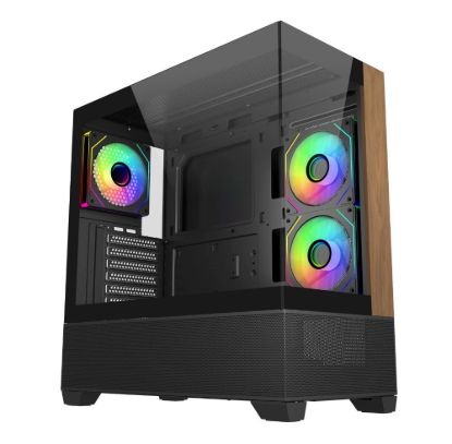 Obrázek Cooler Master case Elite 690 Wood, ATX, Průhledná bočnice, 3x 120mm ARGB Fan, Černá