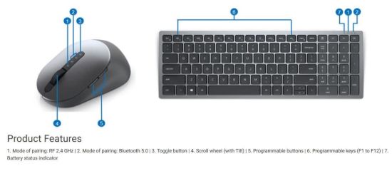 Obrázek DELL Multi- Device Wireless Keyboard and Mouse - KM7120W - US International (QWERTY)