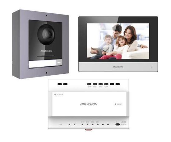 Obrázek HIKVISION DS- KIS702, kit videotelefonu, 2- drát, bytový monitor + dveřní stanice + napájecí zdroj