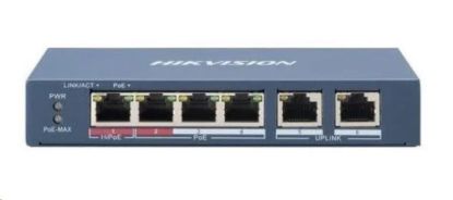 Obrázek Hikvision DS- 3E1106HP- EI, Smart switch 1x 100TX HI- PoE + 3x 100TX PoE; 2x 100TX uplink, 60W, Super PoE