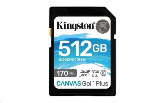 Obrázek Kingston SDXC karta 512GB Canvas Go! Plus, R: 170/ W: 90MB/ s, Class 10, UHS- I, U3, V30