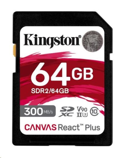 Obrázek Kingston SDXC karta 64GB Canvas React Plus SDHC UHS- II 300R/ 260W U3 V90 for Full HD/ 4K/ 8K