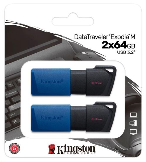 Obrázek Kingston 64GB USB3.2 Gen 1 DataTraveler Exodia M (Black + Blue) - 2 kusy