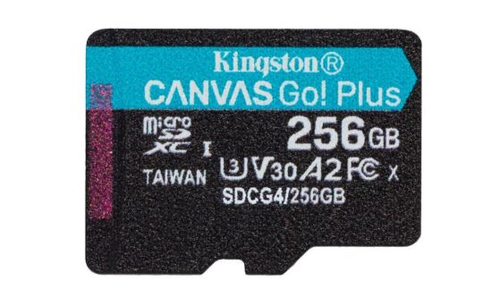 Obrázek Kingston MicroSDXC karta 256GB Canvas Go! Plus, R: 200/ W: 160MB/ s, Class 10, UHS- I, U3, V30, A2 + Adaptér