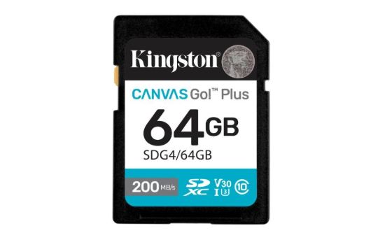 Obrázek Kingston SDXC karta 64GB Canvas Go! Plus, R: 200/ W: 160MB/ s, Class 10, UHS- I, U3, V30