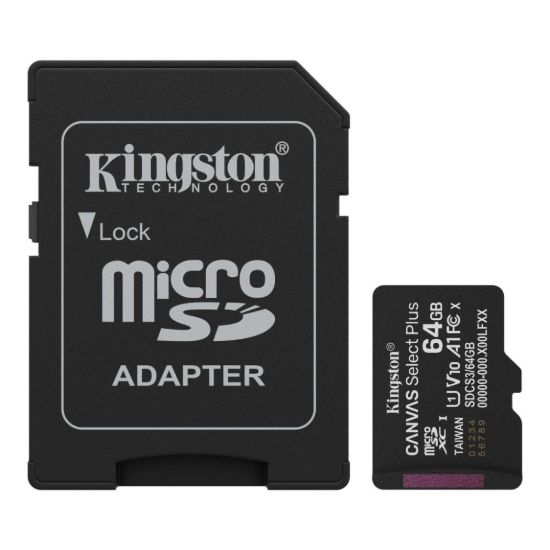 Obrázek Kingston MicroSDXC karta 64GB Canvas Select Plus, U1, V10, A1, SD Adaptér