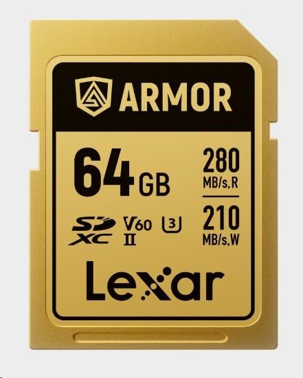 Obrázek Lexar SDXC ARMOR Gold UHS- II U3, Stainless Steel, IP68 R280/ W210 (V60) 64GB