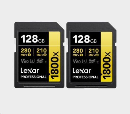 Obrázek Lexar SDXC Pro 1800x U3 UHS- II R280/ W210 (V60) 128GB - 2pack